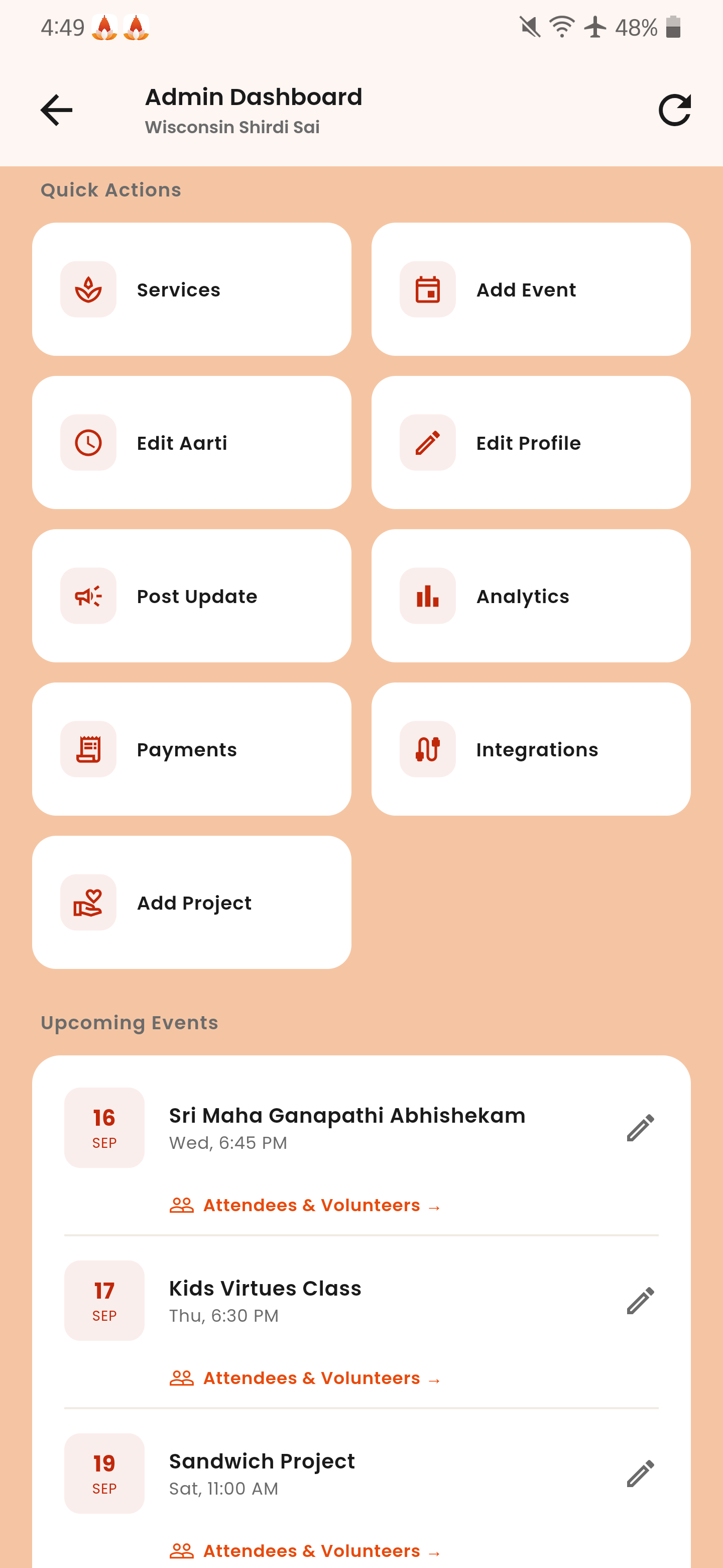 Admin dashboard